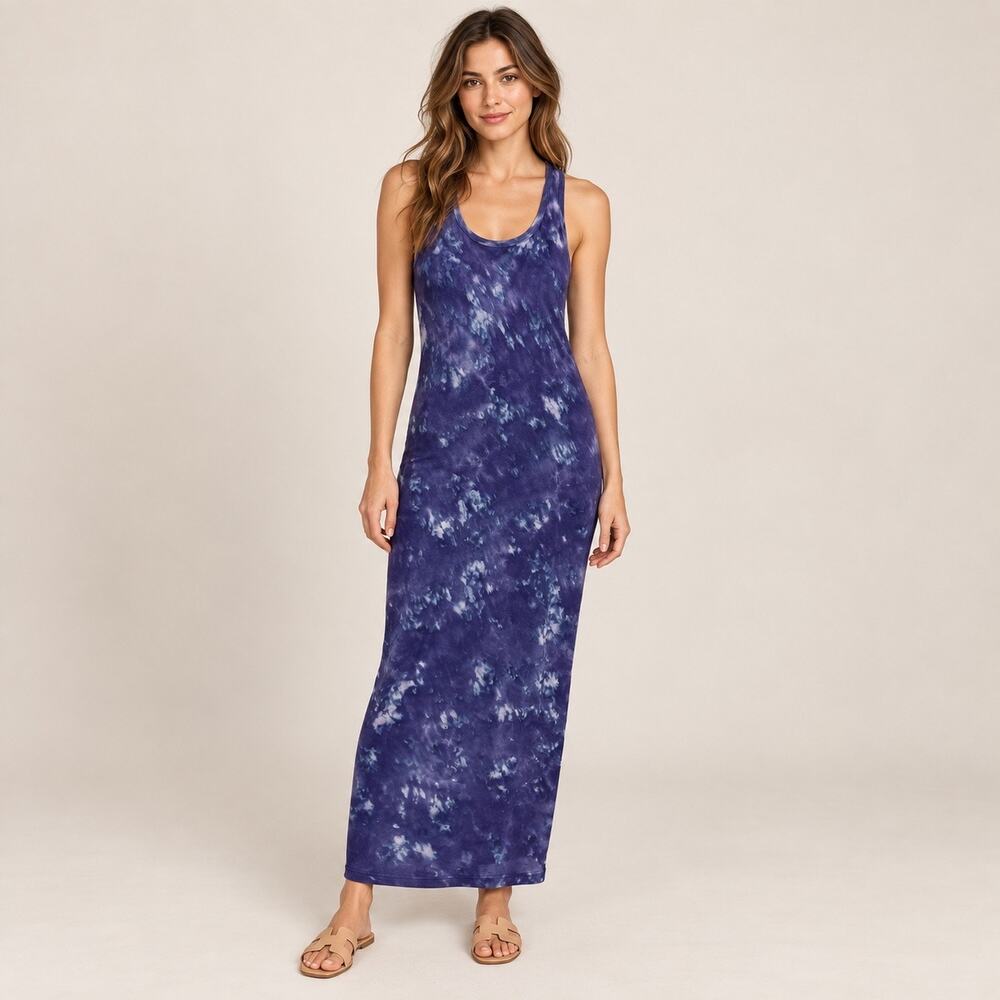 Young Fabulous & Broke Purple Blue Tie Dye Racerback Modal Maxi Dress Boho Small